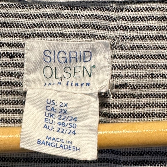 Sigrid Olsen Button Up Shirt Womens 2X Striped 100% Linen Roll Tab Coastal - Picture 6 of 7